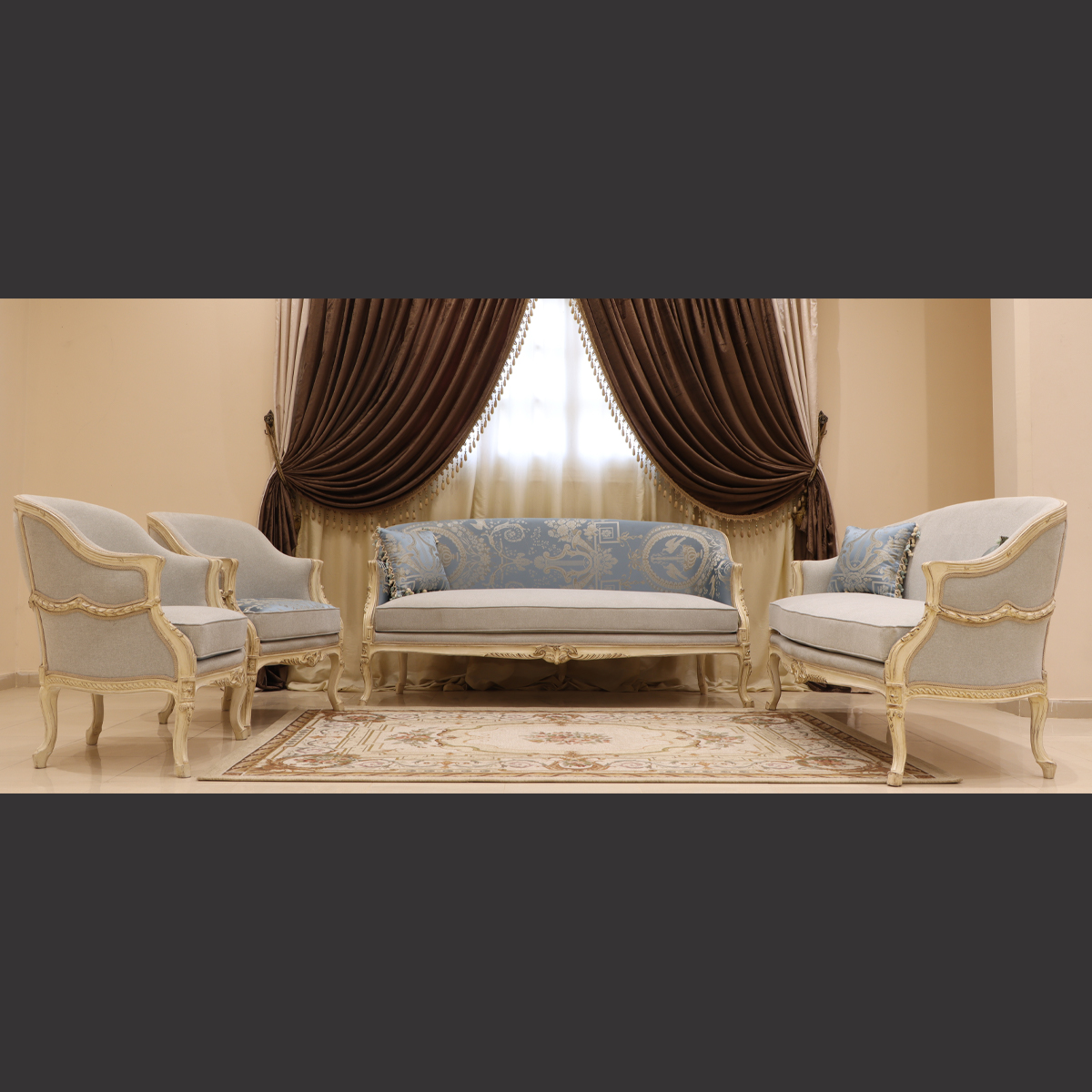 Mc-41 Moonlight Blue Neoclassic Sofa Set . | Mobilia Cleopatra 3 MC-41 Moonlight Blue Neoclassic sofa set . - Image 1