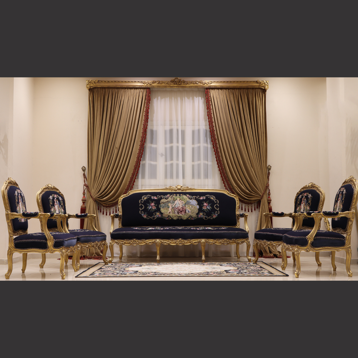 Mc-54 Ink Blue Neoclassic Sofa Set. | Mobilia Cleopatra 3 MC-54 ink blue Neoclassic sofa set. - Image 1