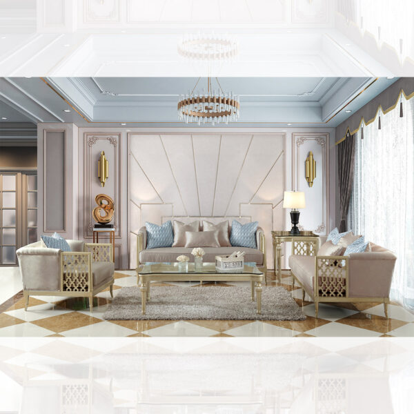 Satin Gold Finish Sofa Hd-627 By Homey Design | Mobilia Cleopatra 3 627set