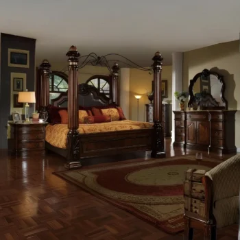 B6005 Brown Classic Queen Post Bed 4PC Set By Mcferran | Egyptian handmade furniture - Royal villa furniture - Dubai style furniture - Turkish classic furniture - Baroque luxury furniture - Victorian Furniture - Custom Made Furniture - Luxury Furniture