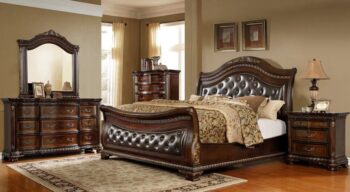B9588-EK/CK Dark Brown Leather Tufted King Size 4PC Set By Mcferran