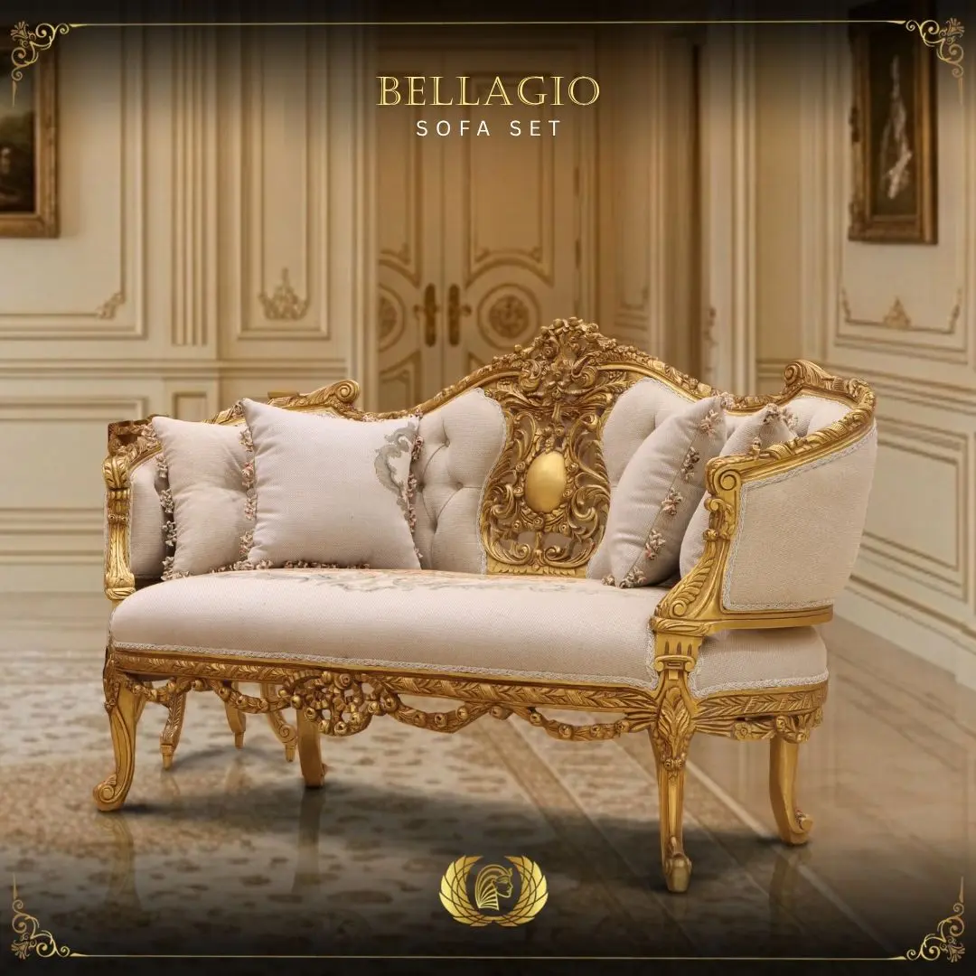Handmade Bellagio Gold Loveseat | Mobilia Cleopatra 3 Handmade Bellagio Gold Loveseat - Image 1