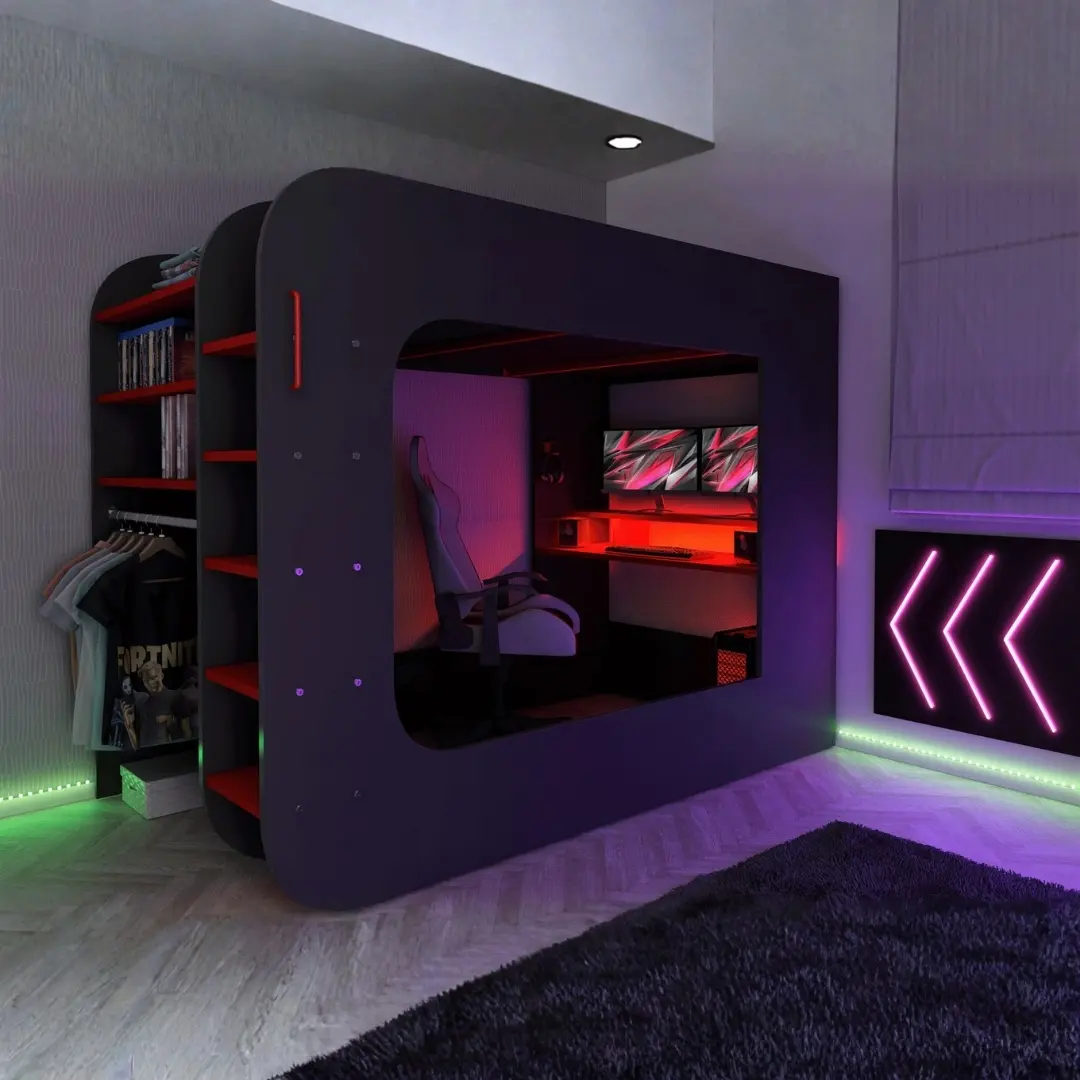 Gamer Bed Red And Black By Esf Furniture | Mobilia Cleopatra 3 Gamer Bed Red and Black