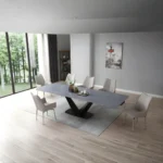 9436 Dining Table with 1218 Swivel Gray Taupe Chairs By ESF Furniture