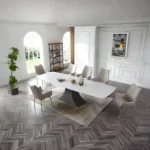 9437 Dining Table with 1218 Swivel Gray Taupe Chairs