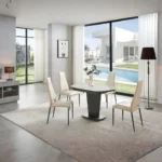 Mat, Shiny 2417 Marble Table White with 3405 White Chairs
