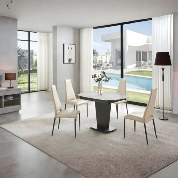 Mat, Shiny 2417 Marble Table White with 3405 White Chairs