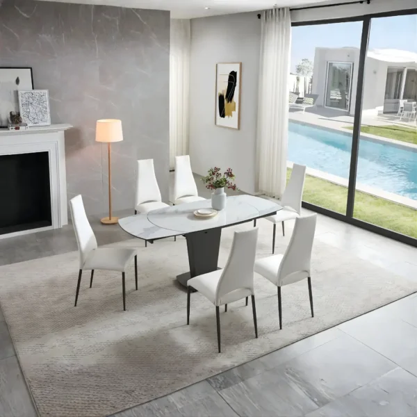 Mat, Shiny 2417 Marble Table White with 3405 White Chairs