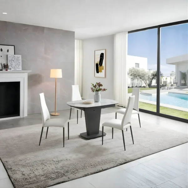 Mat, Shiny 2417 Marble Table White with 3405 White Chairs