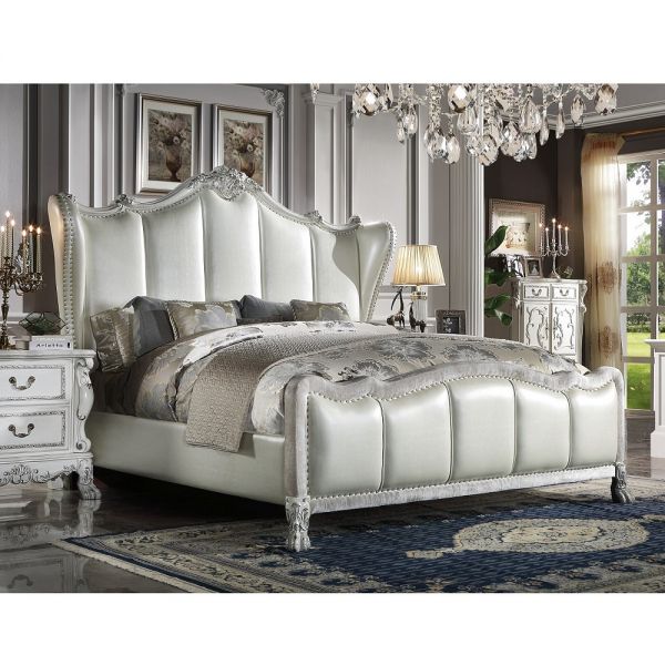 Leather & Bone White Finish Dresden Bed By Acme | Mobilia Cleopatra 3 Dresden California King Bed