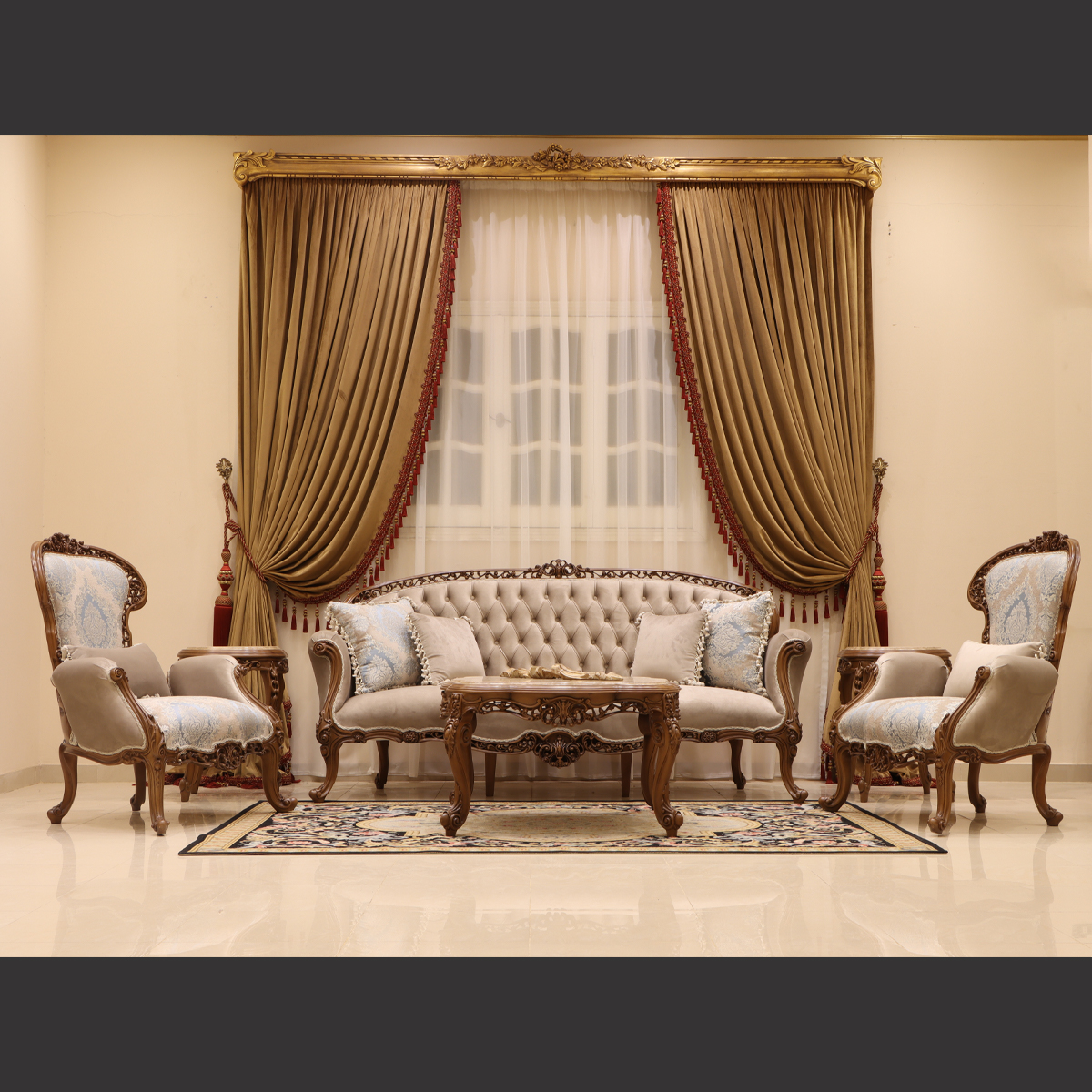 Mc-57 Natural Beige Rococo Sofa Set | Mobilia Cleopatra 3 MC-57 natural beige Rococo sofa set - Image 1