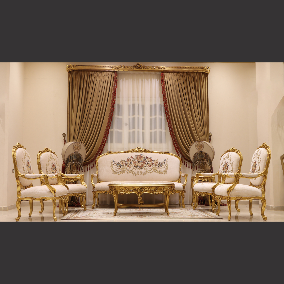 Mc-58 Natural Beige Rococo Sofa Set | Mobilia Cleopatra 3 MC-58 natural beige Rococo sofa set - Image 1