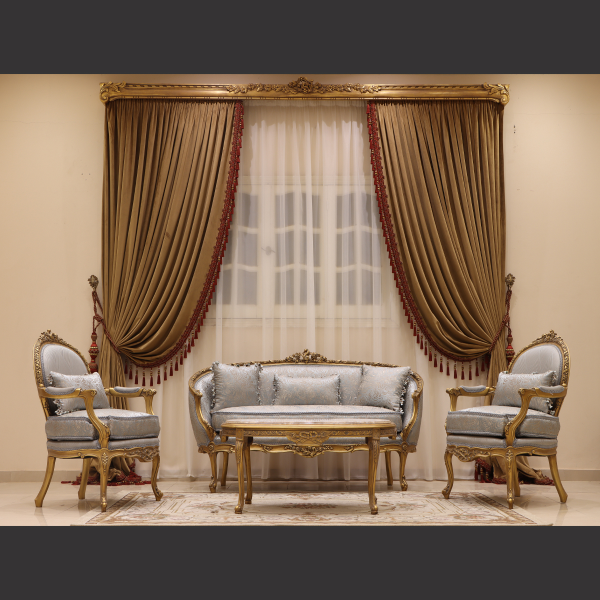 Mc-59 Pearl Blue Neoclassic Sofa Set | Mobilia Cleopatra 3 MC-59 pearl blue Neoclassic sofa set - Image 1