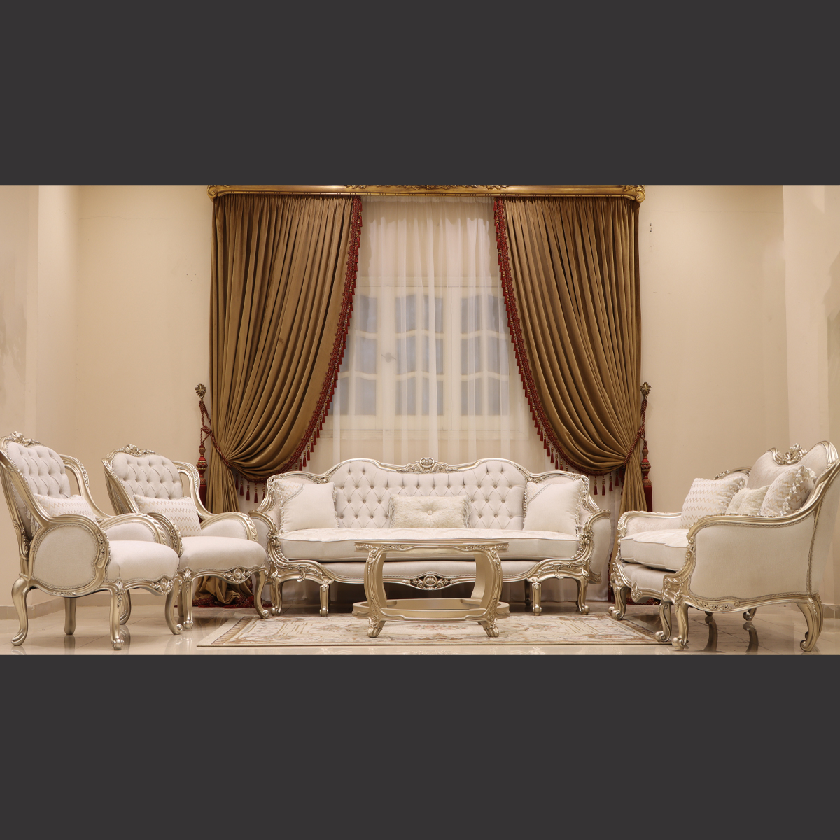 Mc-62 White Rococo Sofa Set | Mobilia Cleopatra 3 MC-62 white Rococo sofa set - Image 1