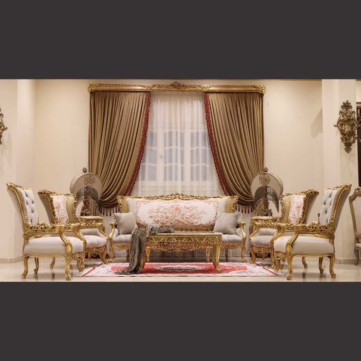 Mc-63 Natural Beige Rococo Sofa Set | Mobilia Cleopatra 3 MC-63 natural beige Rococo sofa set - Image 1