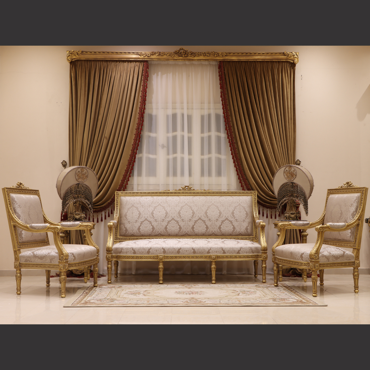Mc-66 Natural Beige Neoclassic Sofa Set | Mobilia Cleopatra 3 MC-66 natural beige Neoclassic sofa set - Image 1