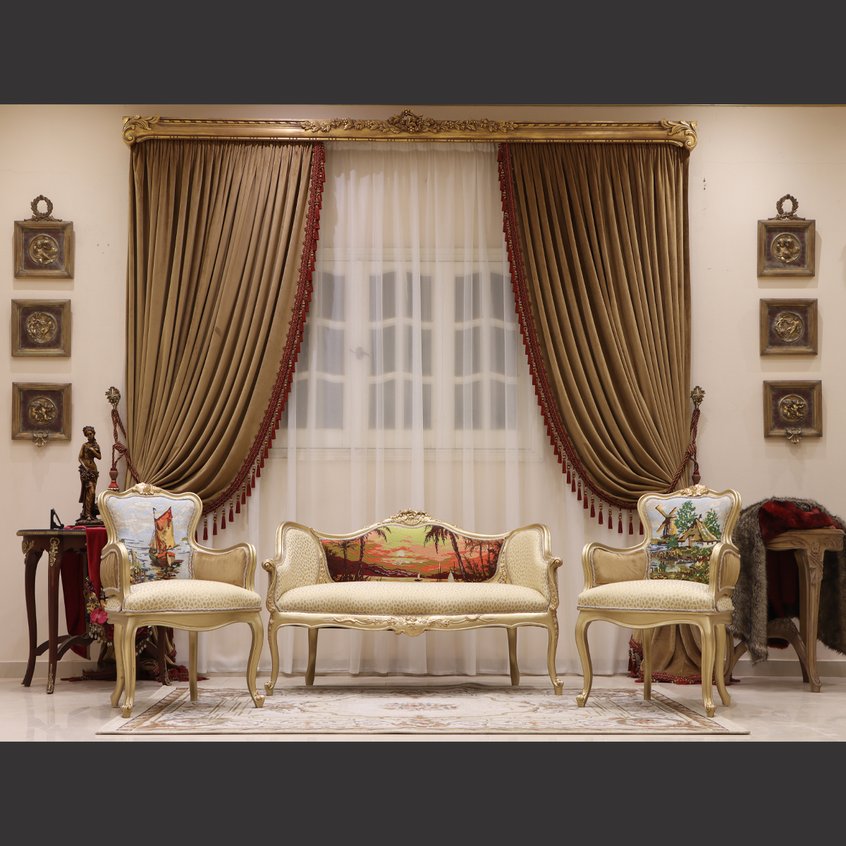 Mc-67 Natural Beige Neoclassic Sofa Set | Mobilia Cleopatra 3 MC-67 natural beige Neoclassic sofa set - Image 1