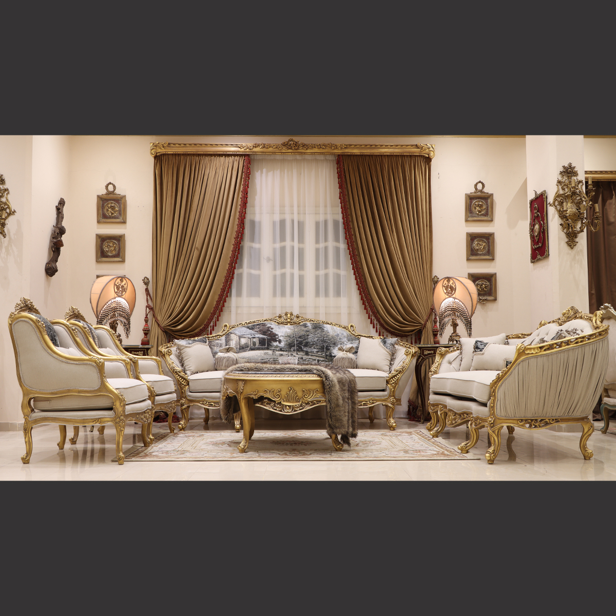 Mc-71 Natural Beige Neoclassic Sofa Set | Mobilia Cleopatra 3 MC-71 natural beige Neoclassic sofa set - Image 1