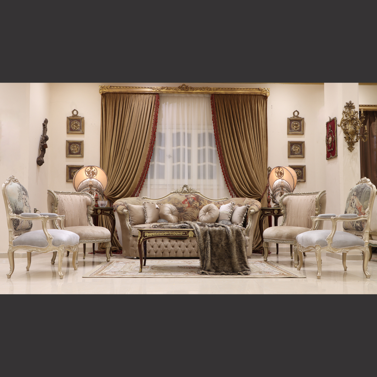 Mc-75 Taupe Beige Rococo Sofa Set | Mobilia Cleopatra 3 MC-75 taupe beige Rococo sofa set - Image 1