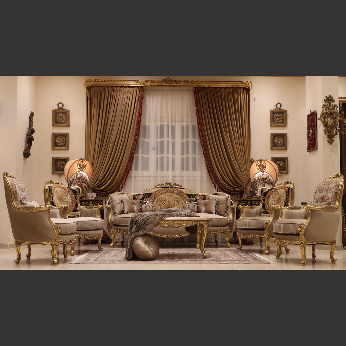 Mc-78 Coffee Rococo Sofa Set | Mobilia Cleopatra 3 MC-78 coffee Rococo sofa set - Image 1