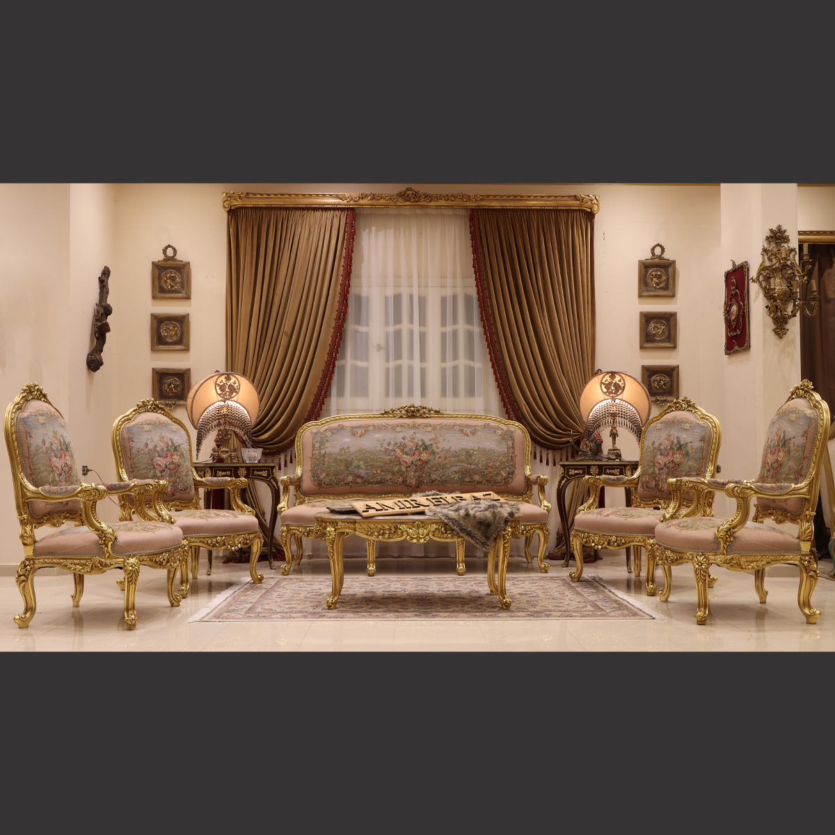 Mc-79 Blush Pink Rococo Sofa Set | Mobilia Cleopatra 3 MC-79 blush pink Rococo sofa set - Image 1