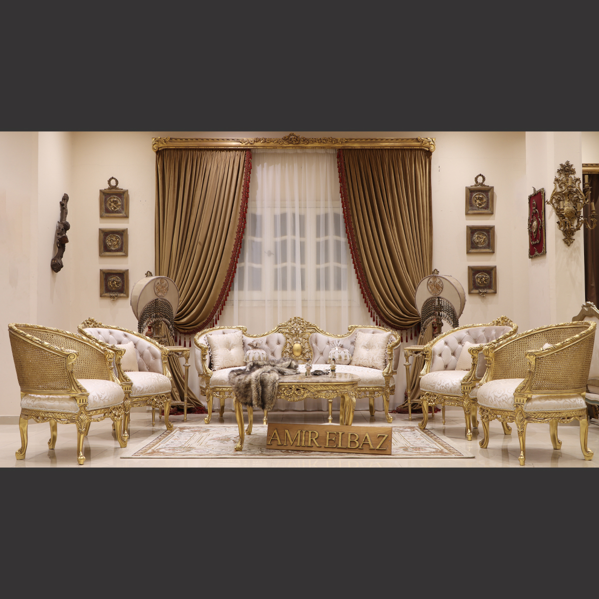 Mc-84 Natural Beige Rococo Sofa Set | Mobilia Cleopatra 3 MC-84 natural beige Rococo sofa set - Image 1