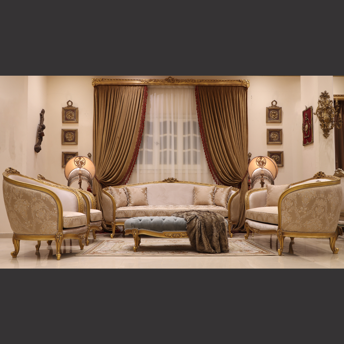Mc-91 Natural Beige / Sky Blue Neoclassic Sofa Set | Mobilia Cleopatra 3 MC-91 natural beige / sky blue Neoclassic sofa set - Image 1