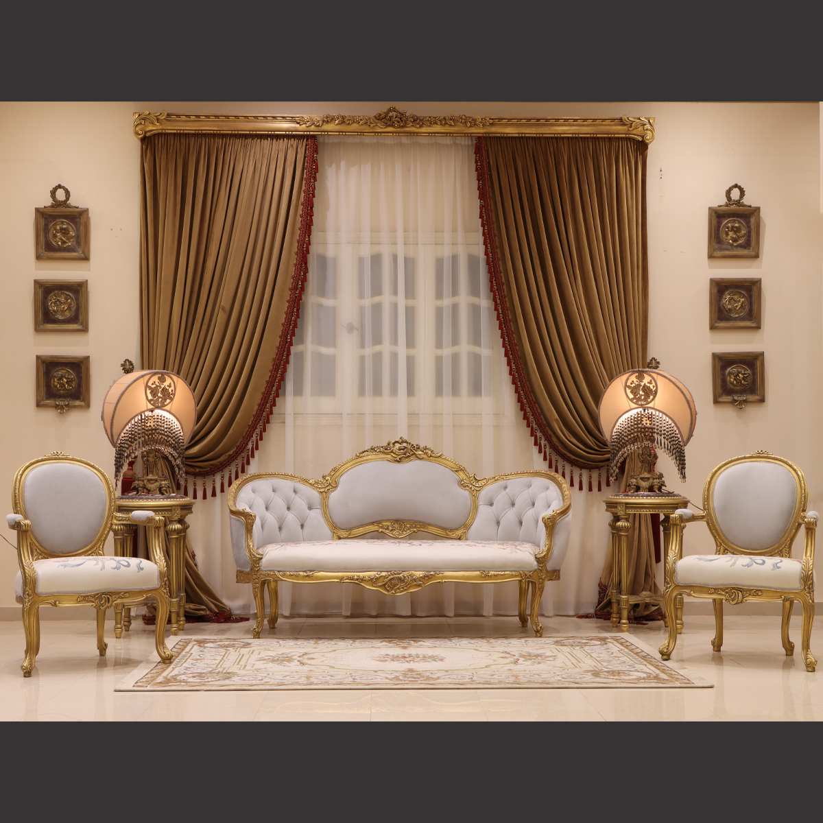 Mc-99 Natural Beige Rococo Sofa Set | Mobilia Cleopatra 3 MC-99 natural beige Rococo sofa set - Image 1