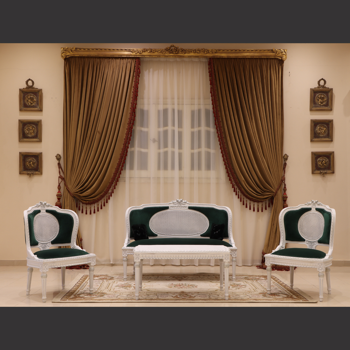 Mc-108 Ink Blue /White Rococo Sofa Set | Mobilia Cleopatra 3 MC-108 ink blue /white Rococo sofa set - Image 1