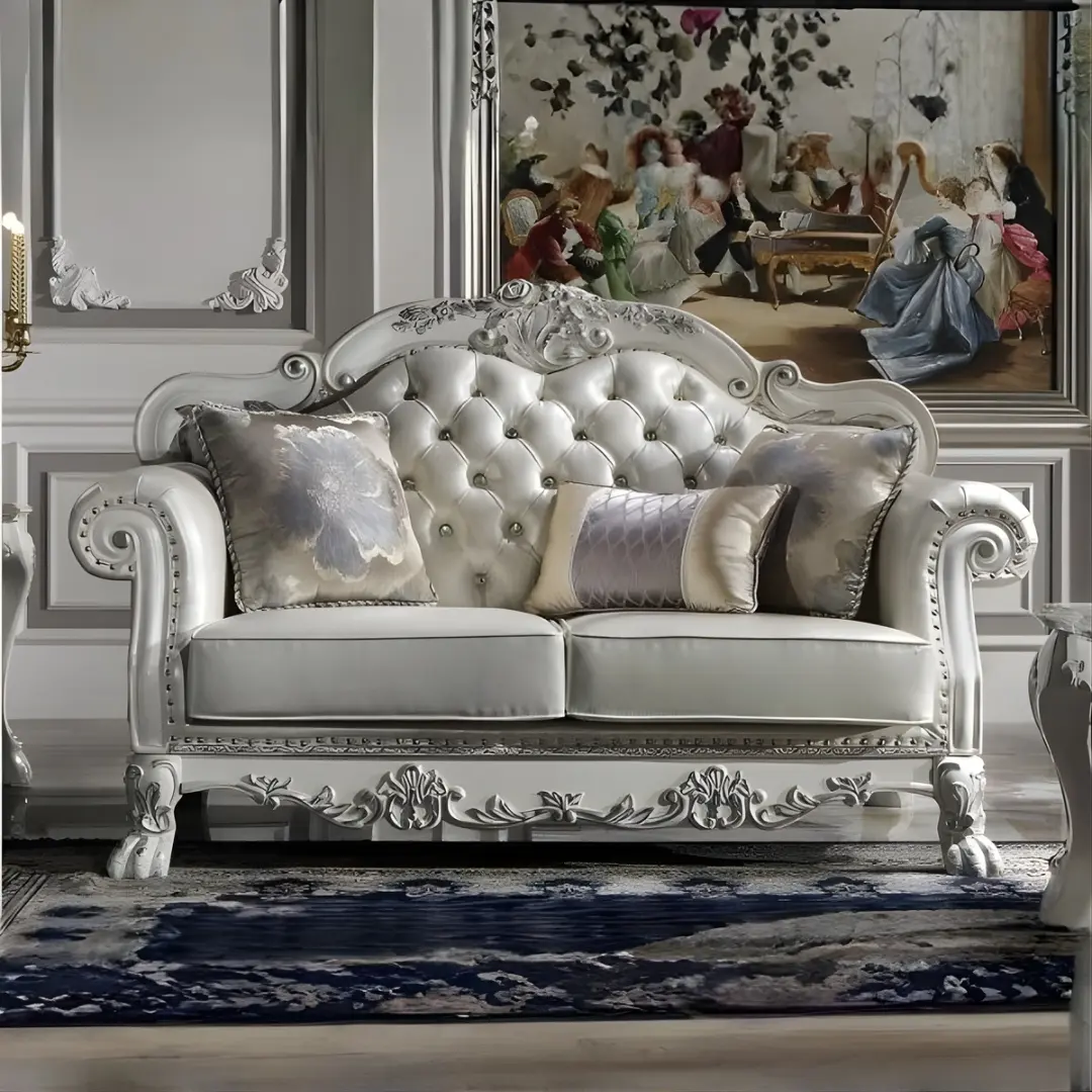 Dresden Leather Loveseat With 3 Pillows By Acme | Mobilia Cleopatra 3 Dresden Leather Loveseat With 3 Pillows By ACME