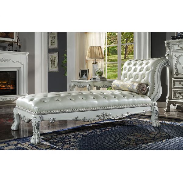 Synthetic Leather & Bone White Finish Dresden Chaise Ac01693 By Acme | Mobilia Cleopatra 3 Dresden_Chaise