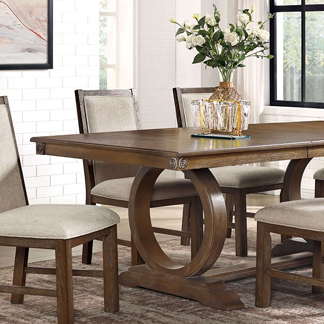 Rustic Oak/Beige Monclova Dining Table Cm3249A-T By Furniture Of America | Mobilia Cleopatra 3 Rustic Oak/Beige Monclova Dining Table CM3249A-T By Furniture of America - Image 1