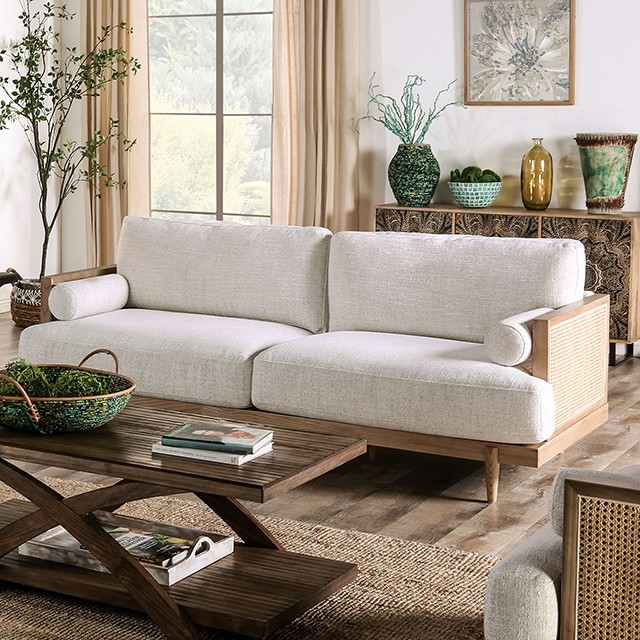 Beige/Light Oak Alesund Sofa Cm9981-Sf By Furniture Of America | Mobilia Cleopatra 3 Beige/Light Oak Alesund Sofa CM9981-SF By Furniture Of America - Image 1