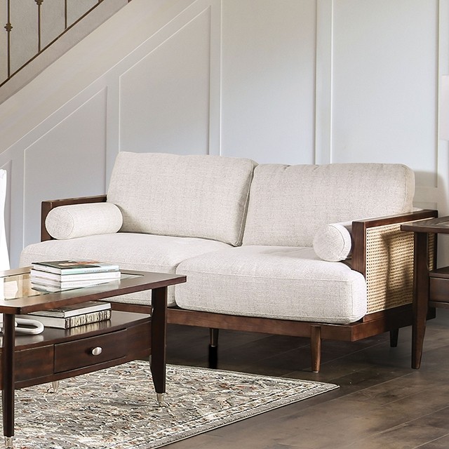 Beige/Walnut Alesund Loveseat Cm9982-Lv By Furniture Of America | Mobilia Cleopatra 3 Beige/Walnut Alesund Loveseat CM9982-LV By Furniture Of America - Image 1