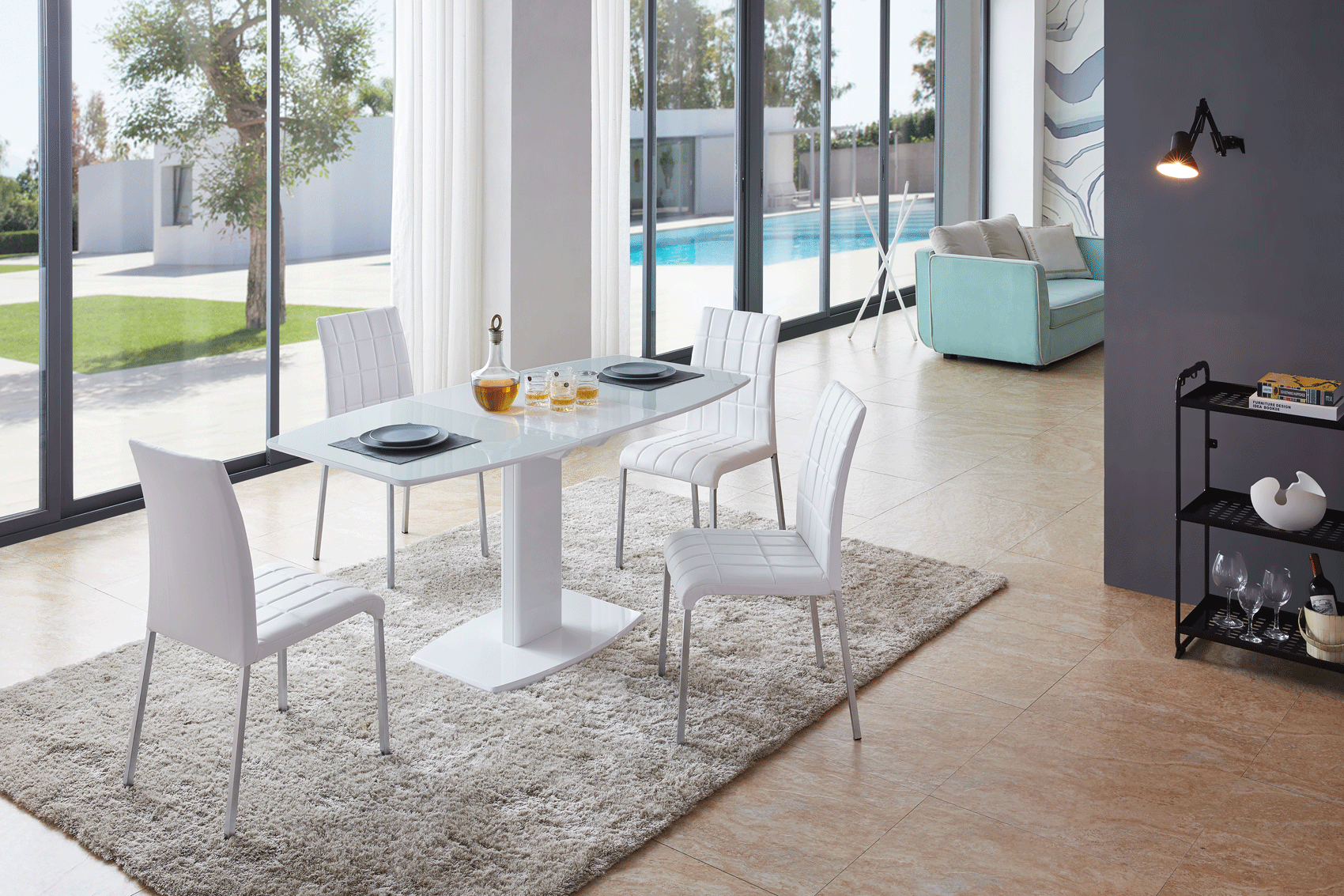 High Gloss Lacquer 2396 Table With Extention And 3450 Chairs P9576 By Esf Furniture | Mobilia Cleopatra 3 Dining Table