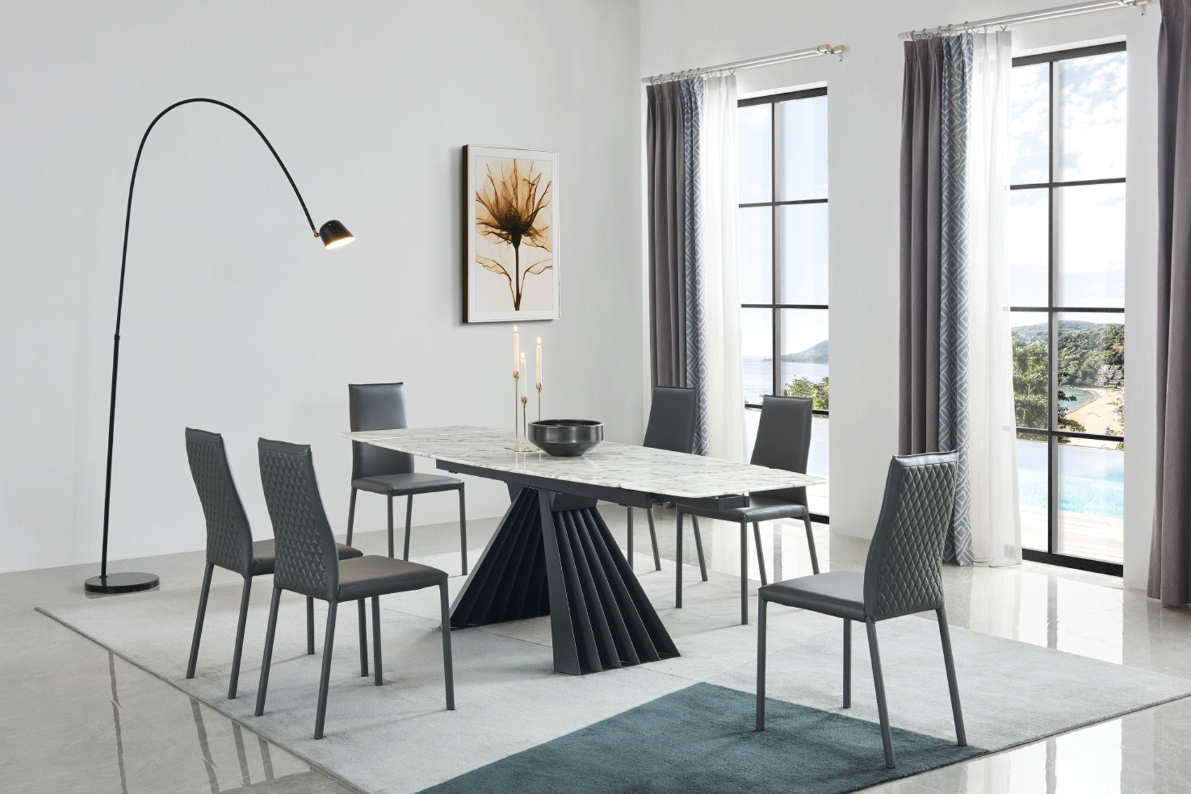 Mat, Shiny 152 Marble Dining Table With 196 Gray Chairs P11445 By Esf Furniture | Mobilia Cleopatra 3 Dining Table Gray Chairs