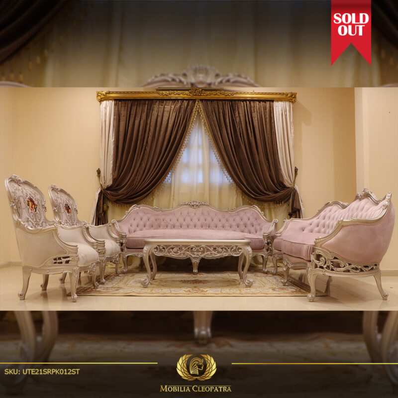 Handmade Silver Pink 5Pc Sofa Set | Mobilia Cleopatra 3 Handmade Silver Pink 5PC Sofa Set - Image 1