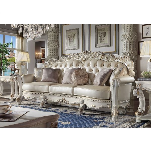 Vendome Oversized Sofa With 6 Pillows In Champagne Leather Lv01525 By Acme | Mobilia Cleopatra 3 Living Sofa