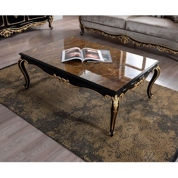 Engineering Stone & Black Betria Coffee Table Lv01890 By Acme | Mobilia Cleopatra 3 Coffee Table