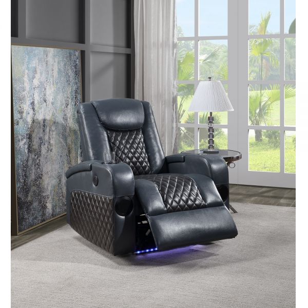 Blue & Black Leather Alair Recliner Lv02459 By Acme | Mobilia Cleopatra 3 Recliner