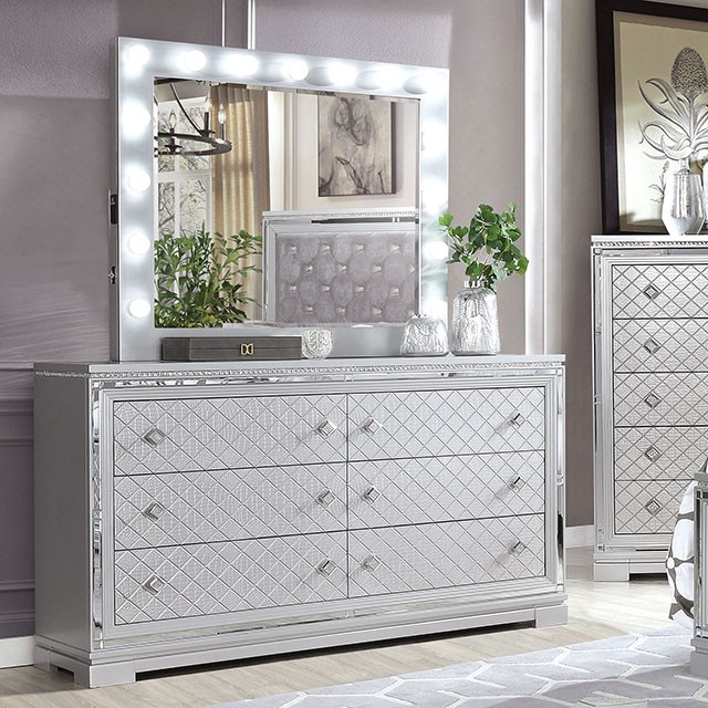 Silver Belleterre Dresser Cm7518D By Furniture Of America | Mobilia Cleopatra 3 Silver Belleterre Dresser CM7518D By Furniture of America