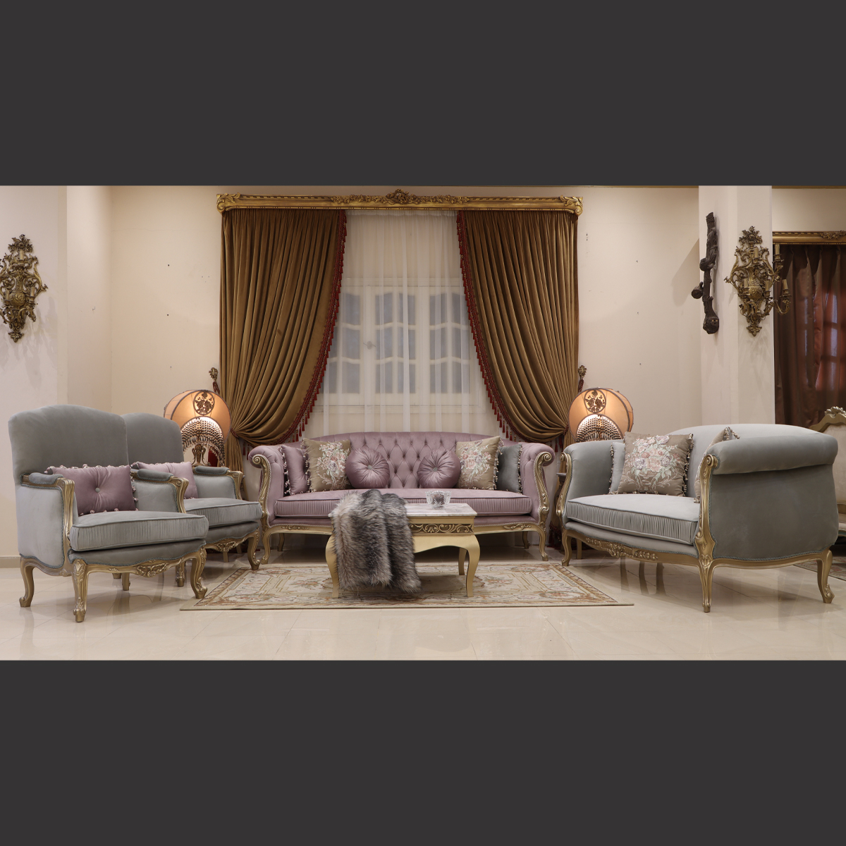 Mc-117 Dusty Lilac/Gray Neoclassic Sofa Set. | Mobilia Cleopatra 3 MC-117 Dusty lilac/Gray Neoclassic sofa set. - Image 1