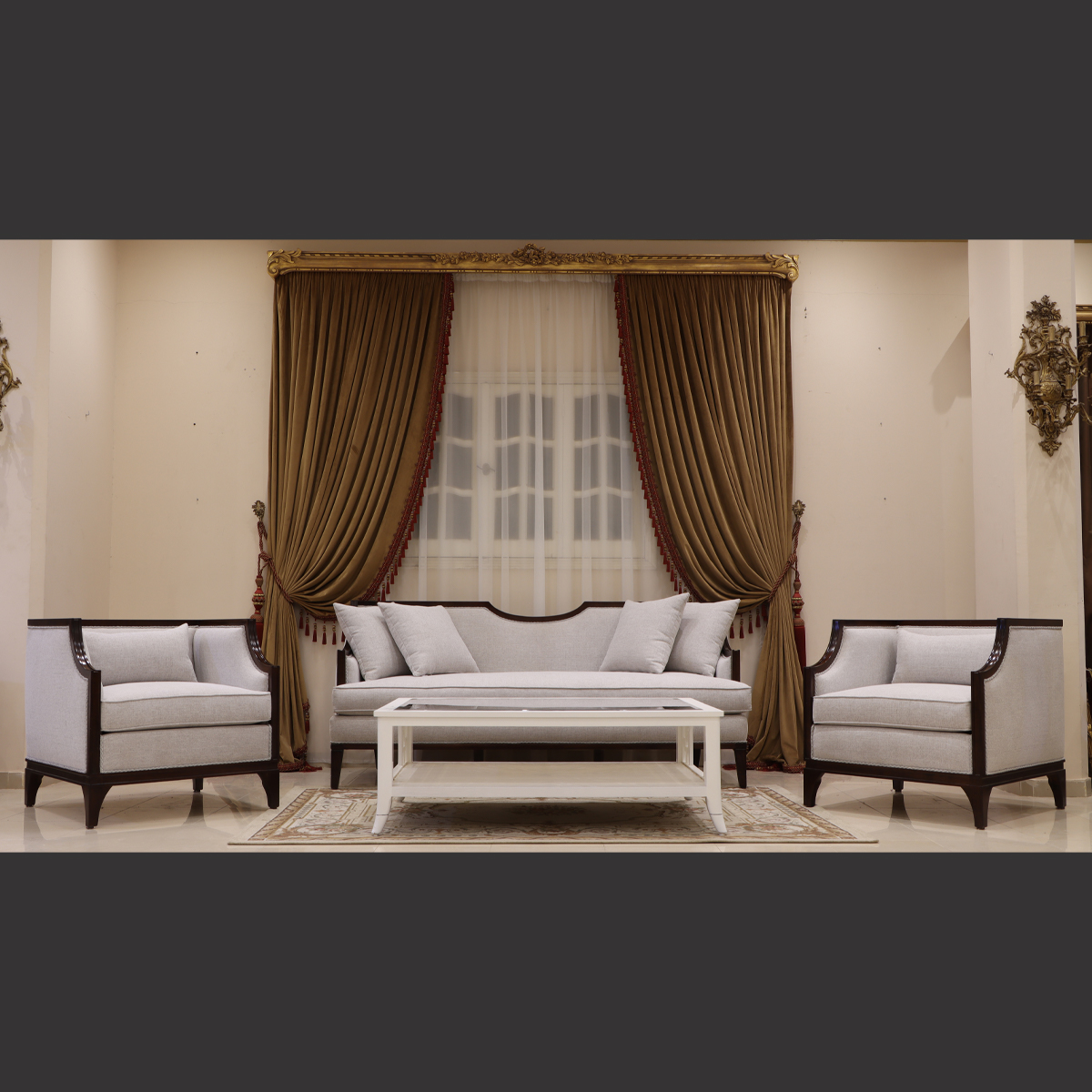 Mc-118 Pearl Gray Neoclassic Sofa Set. | Mobilia Cleopatra 3 MC-118 Pearl Gray Neoclassic sofa set. - Image 1