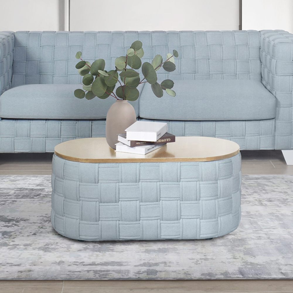 Light Teal Chenille Saree Coffee Table Lv02349 By Acme | Mobilia Cleopatra 3 Light Teal Chenille Saree Coffee Table LV02349 By ACME - Image 1