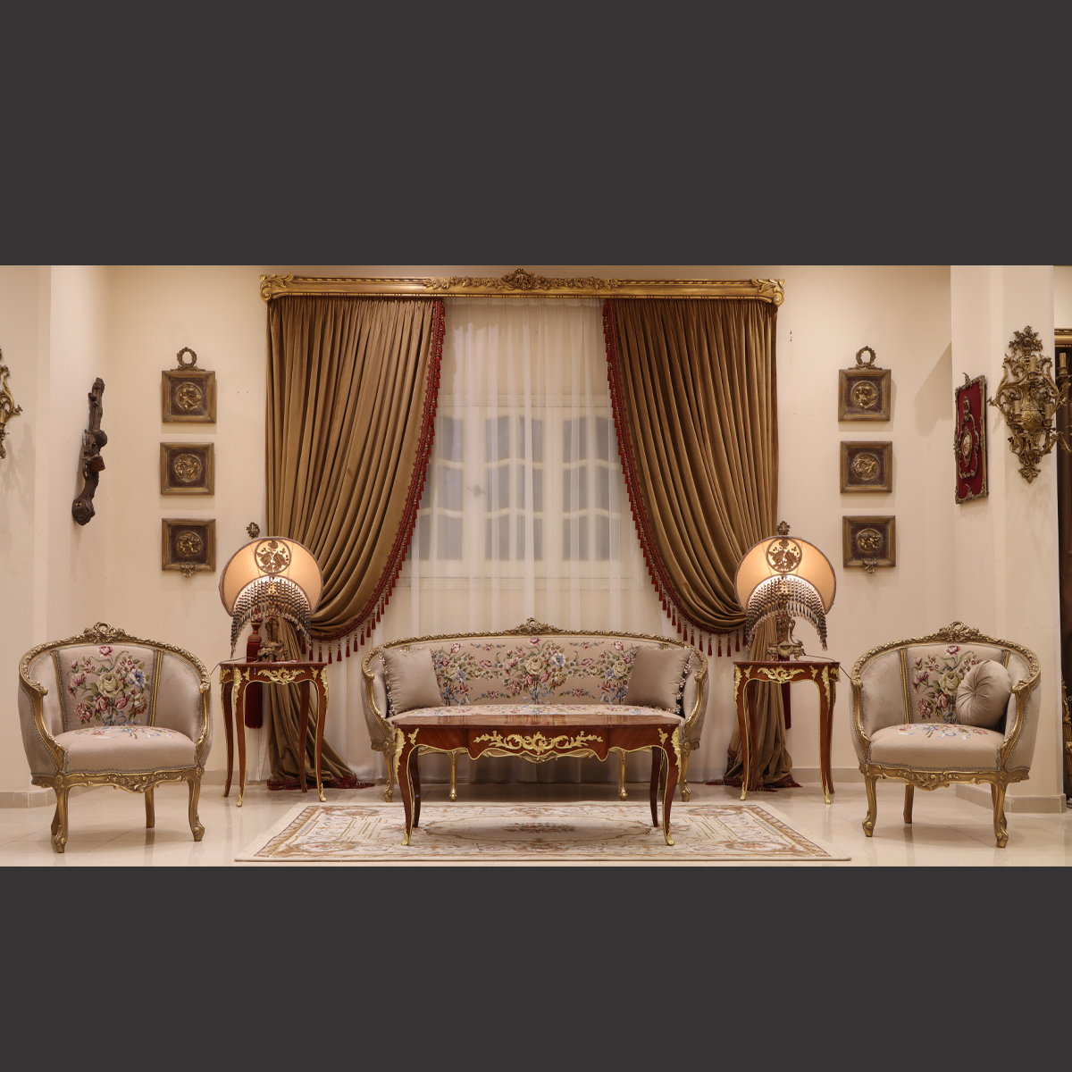 Mc-98 Taupe Beige Neoclassic Sofa Set | Mobilia Cleopatra 3 MC-98 taupe beige Neoclassic sofa set - Image 1