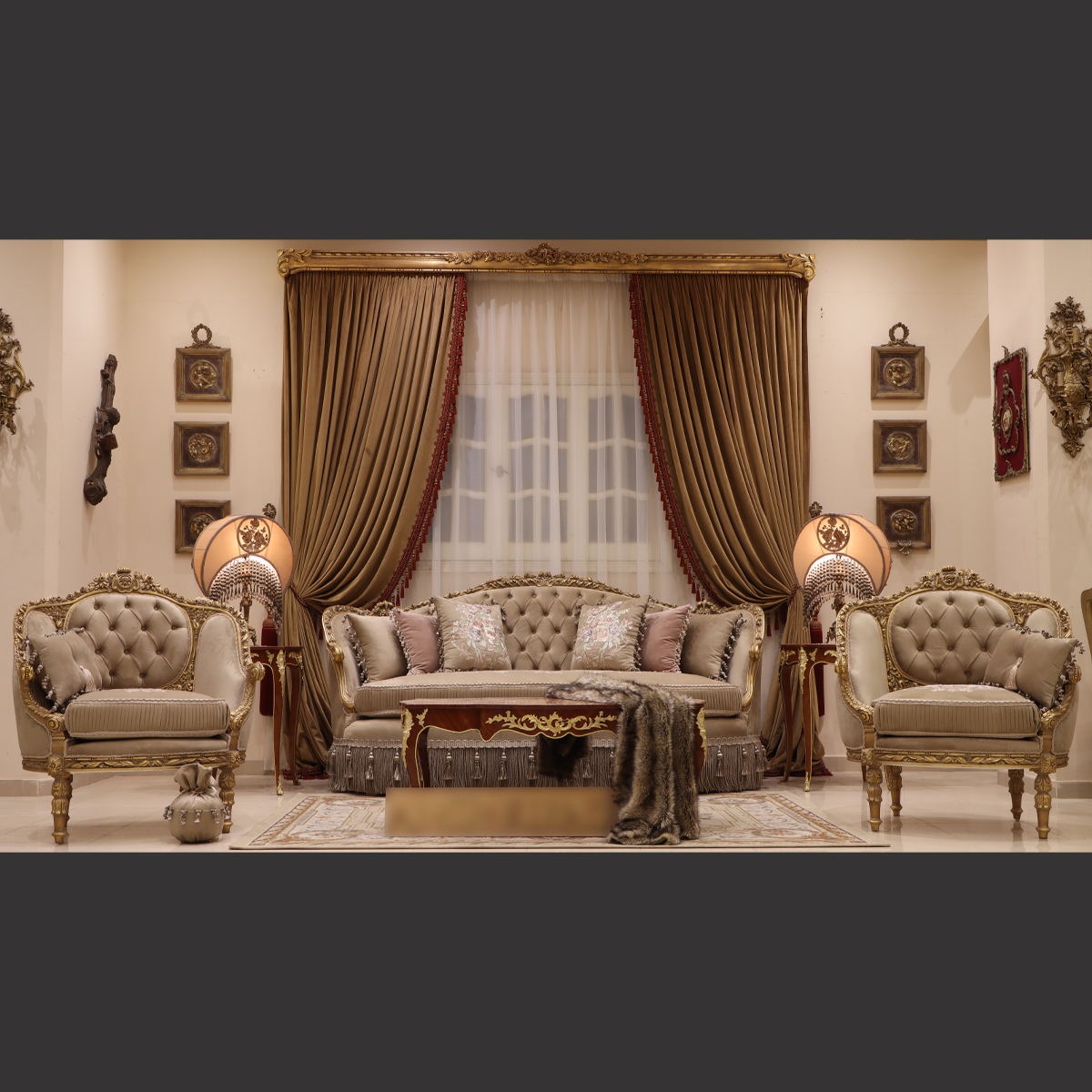Mc-89 Coffee Rococo Sofa Set | Mobilia Cleopatra 3 MC-89 coffee Rococo sofa set - Image 1