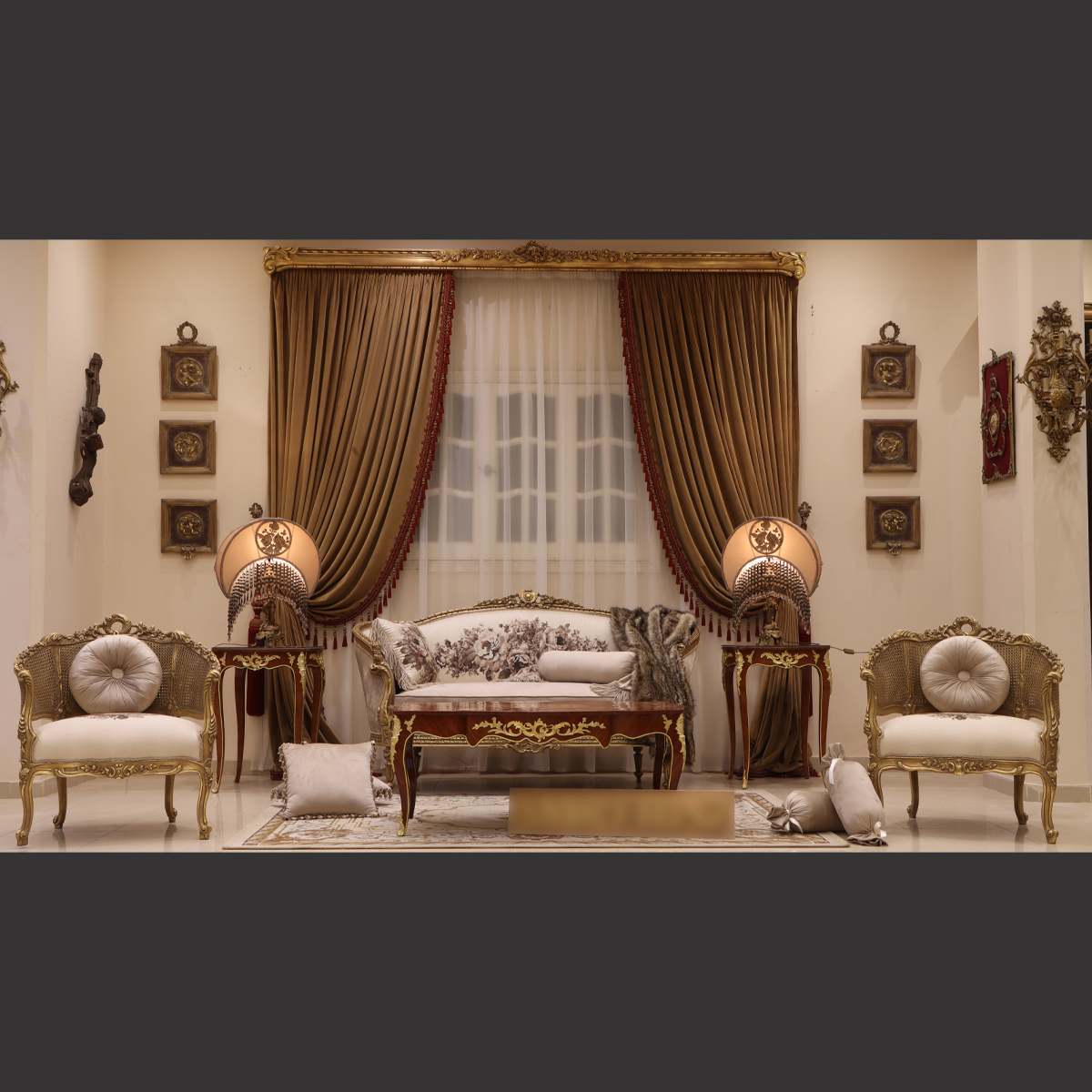 Mc-95 Natural Beige Baroque Sofa Set | Mobilia Cleopatra 3 MC-95 natural beige Baroque sofa set - Image 1