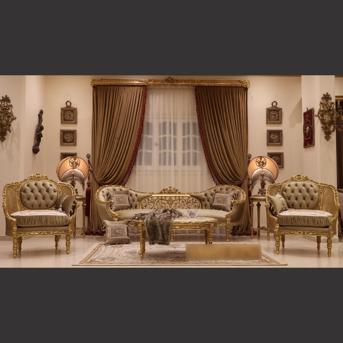 Mc-112 Taupe Beige Baroque Sofa Set | Mobilia Cleopatra 3 MC-112 taupe beige Baroque sofa set - Image 1