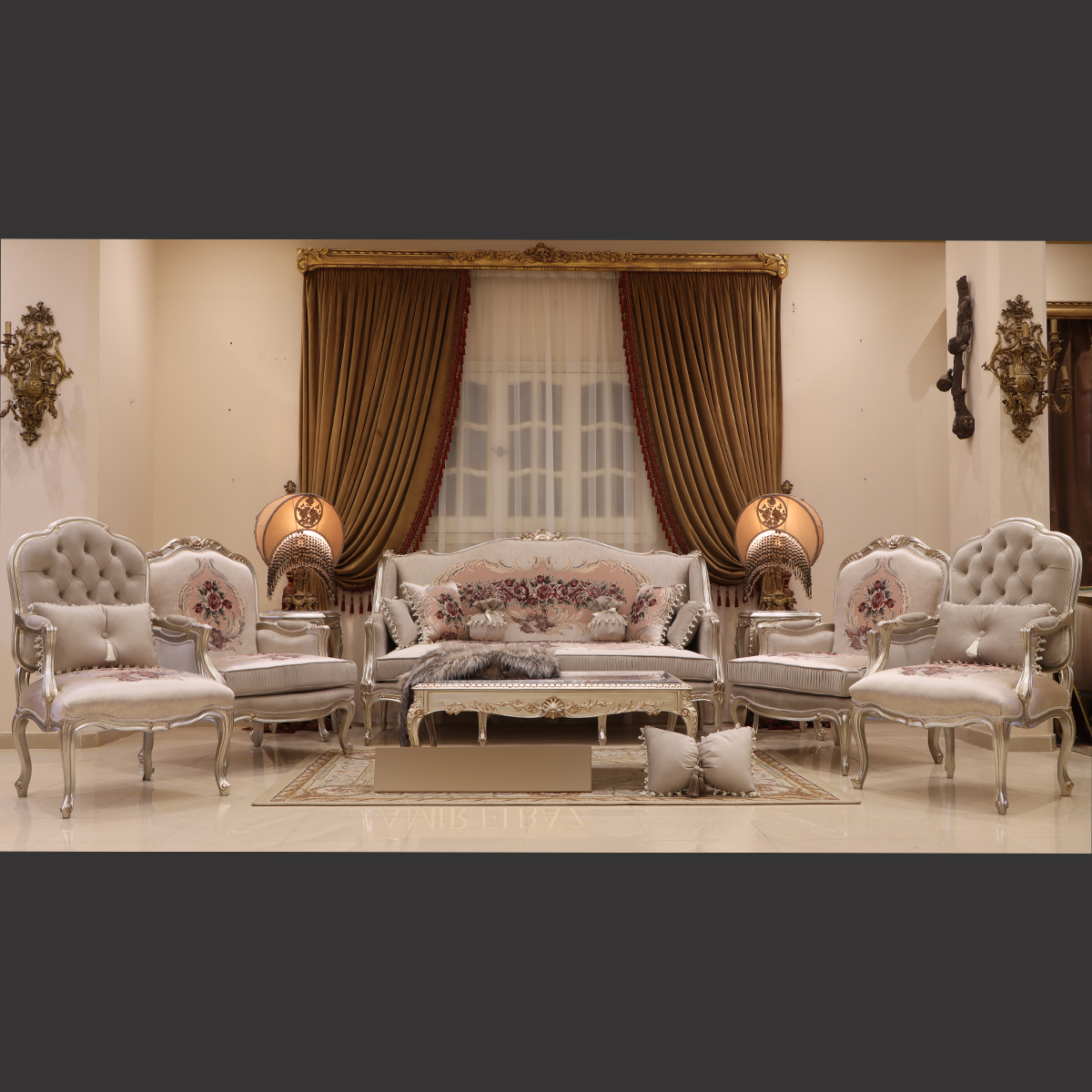 Mc-116 Harmonic Tan Rococo Sofa Set. | Mobilia Cleopatra 3 MC-116 Harmonic Tan Rococo sofa set. - Image 1