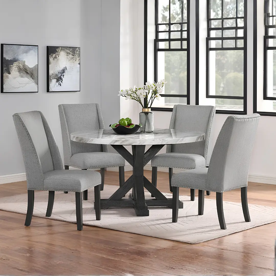 Faux Marble Gray 5Pc Round Table + 4 Sc Round Set By Mcferran | Mobilia Cleopatra 3 Faux Marble Gray 5pc Round Table + 4 SC Round Set By Mcferran - Image 1